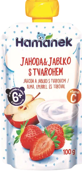 HAMÁNEK kapsička Jahoda a jablko s tvarohem 100 g