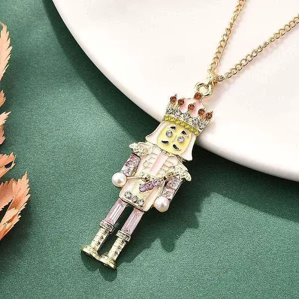 Alloy Enamel Christmas Nutcracker Pendant Necklaces