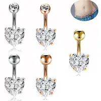 304 Stainless Steel Clear Cubic Zirconia Heart Curved Barbell Belly Rings
