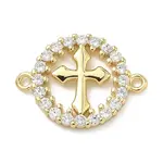 Brass Micro Pave Clear Cubic Zirconia Religion Ring with Cross Links Connector Charms