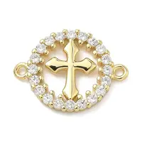 Brass Micro Pave Clear Cubic Zirconia Religion Ring with Cross Links Connector Charms