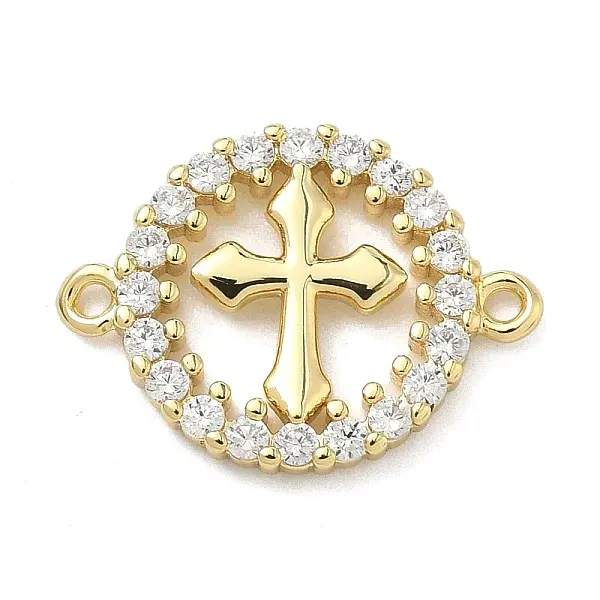 Brass Micro Pave Clear Cubic Zirconia Religion Ring with Cross Links Connector Charms