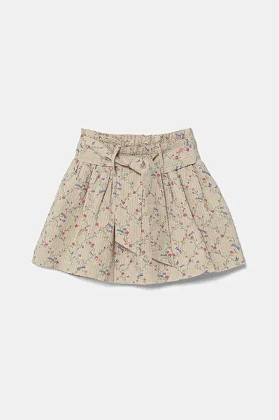 Dětská bavlněná sukně United Colors of Benetton béžová barva, mini, áčková, 40VFG0013