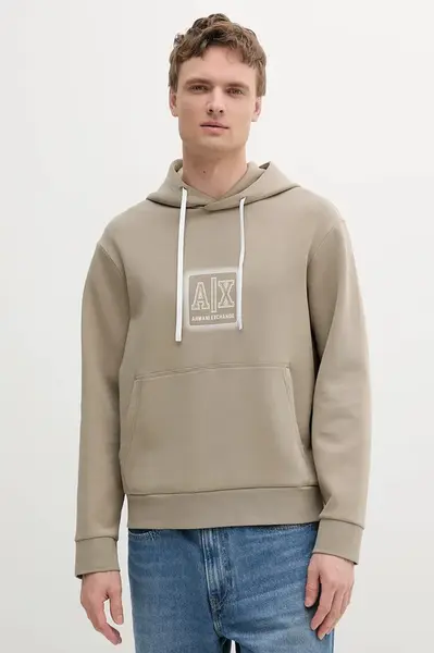Mikina Armani Exchange pánská, béžová barva, s kapucí, s potiskem, XM000482 AF10818