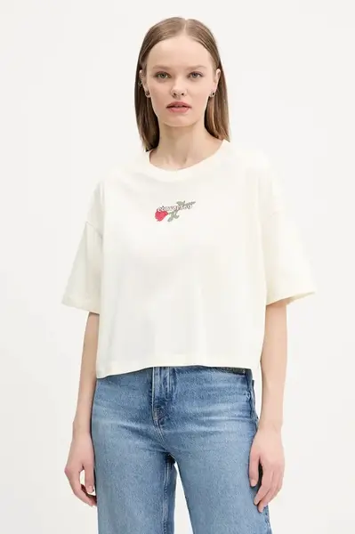 Bavlněné tričko Converse béžová barva, 10028306-A01