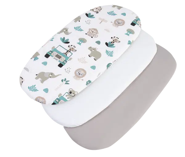 Medi Partners 3 – Pak – Fitted sheet for stroller – cotton – Mint Zoo – White – Gray