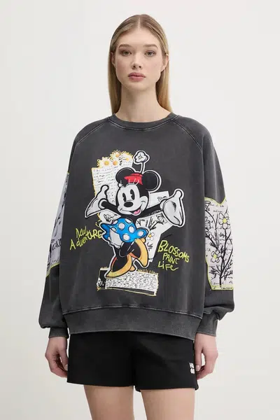 Bavlněná mikina Desigual MINNIE dámská, šedá barva, s aplikací, 25SWSK25