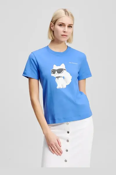 Bavlněné tričko Karl Lagerfeld IKON AQUARELLE modrá barva, A2W17119