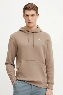Bavlněná mikina Puma pánská, hnědá barva, s kapucí, hladká, 629647