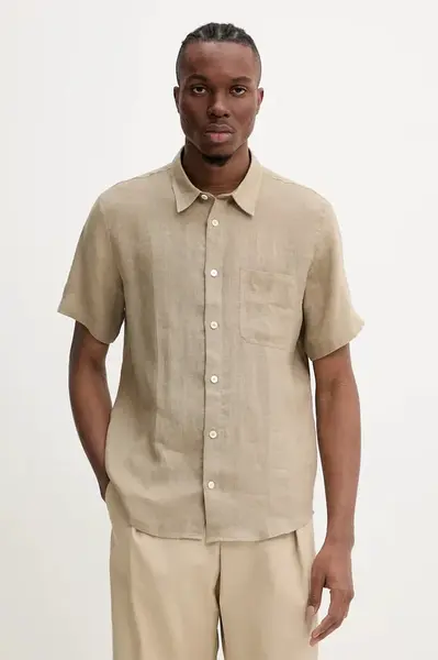 Lněná košile A.P.C. chemisette bellini logo