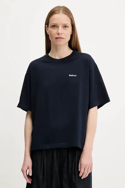 Bavlněné tričko Barbour JEMA dámské, tmavomodrá barva, LML0883