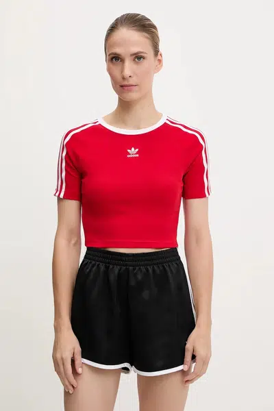 Dětské tričko adidas Originals 3-Stripes dámské, červená barva, JD0303