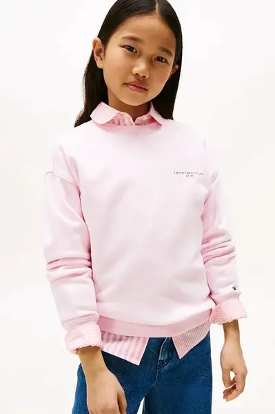 Mikina Tommy Hilfiger růžová barva, hladká, KS0KS00640