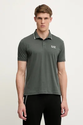Bavlněné polo tričko EA7 Emporio Armani pánské, zelená barva, AF10375.7M000277