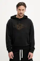 Bavlněná mikina HUGO pánská, černá barva, s kapucí, s aplikací, 50534947