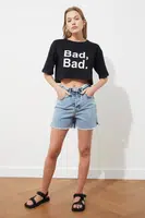 Trendyol Blue Waist Detailed Denim Shorts
