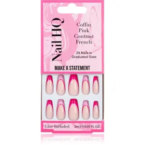 Nail HQ Coffin Pink Contrast French umělé nehty s lepidlem 24 ks