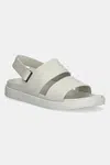 Kožené sandály Calvin Klein FLAT ADJ SANDAL EYELET dámské, béžová barva, HW0HW02488