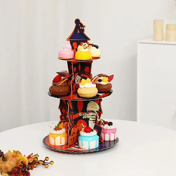 3 Tier Halloween Haunted House Paper Cupcake Stand