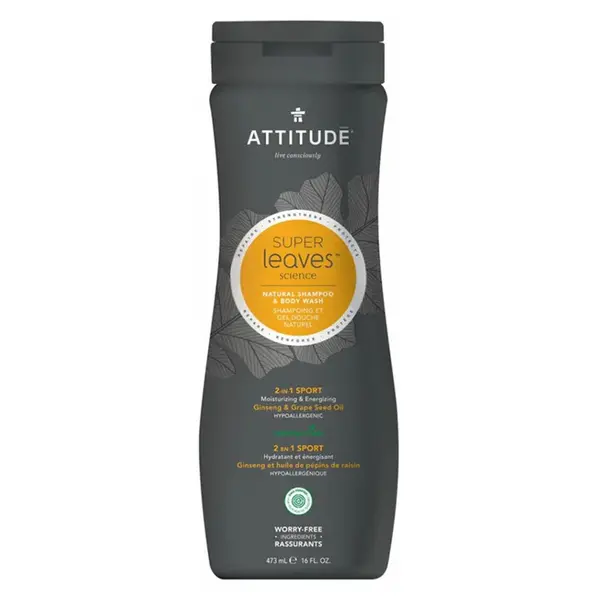 ATTITUDE Super leaves pánský šampón & sprchový gel 2 v 1 s detoxikačním účinkem normální vlasy 473 ml