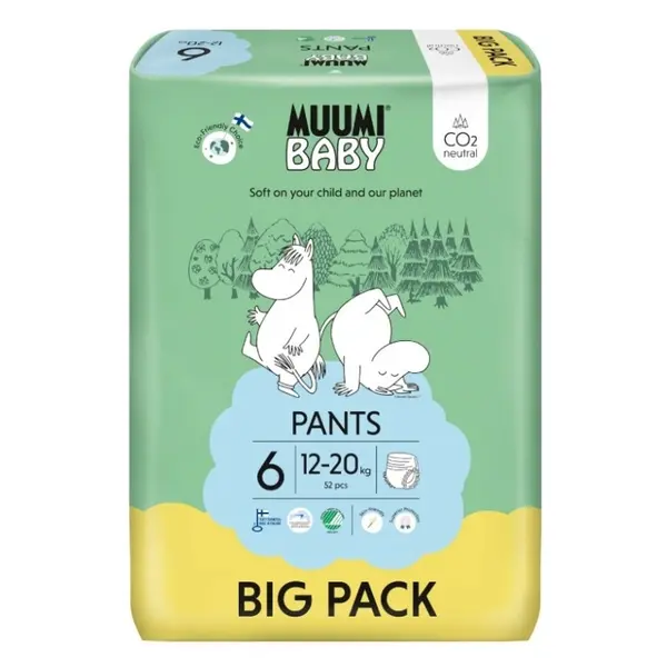 MUUMI BABY Walkers 6 Junior 12-20 kg kalhotkové eko pleny 52 ks, poškozený obal