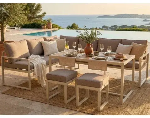 Jídelní sestava zahradního nábytku Grosseto, béžová