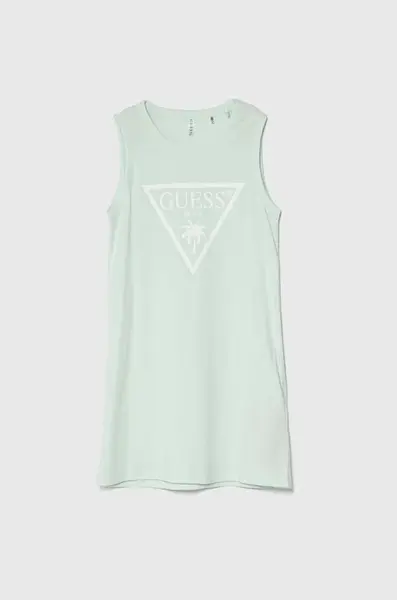 Dětské bavlněné šaty Guess tyrkysová barva, mini