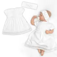 Luxusné šatôčky s čipkou SOFIA, krátkym rukávom + čelenka,2D sada, biele. veľ. 68/74