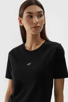 Dámske Bavlnené Tričko Slim Cropped 4F Čierne 4FWAW24TTS