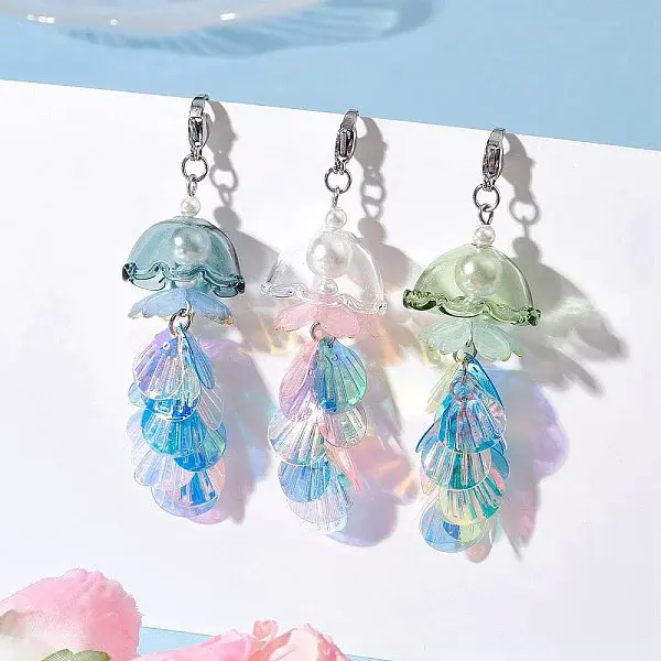 3Pcs Jellyfish Shell Pearl & PVC Plastic Paillette & Acrylic Pendants Decorations