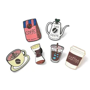 6Pcs 6 Styles Coffee Theme Enamel Pins
