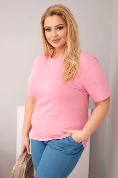 Kesi dámske bavlnené krátke rukáv tričko plus size svetloružové