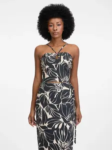 Orsay Černé dámské crop vzorované tílko - Dámské