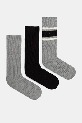 Ponožky Tommy Hilfiger 3-pack pánské, šedá barva, 101013215
