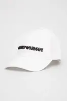Bavlněná čepice Emporio Armani bílá barva, s aplikací