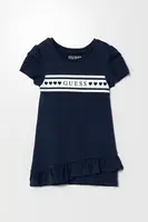 Dětské bavlněné šaty Guess tmavomodrá barva, midi, K5RK04 KA6W4