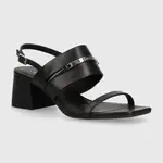 Kožené sandály Calvin Klein HEEL SANDAL 45 MET BAR LTH černá barva, HW0HW02056