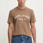 Bavlněné tričko Pepe Jeans ALDRIDGE hnědá barva, s potiskem, PM509628