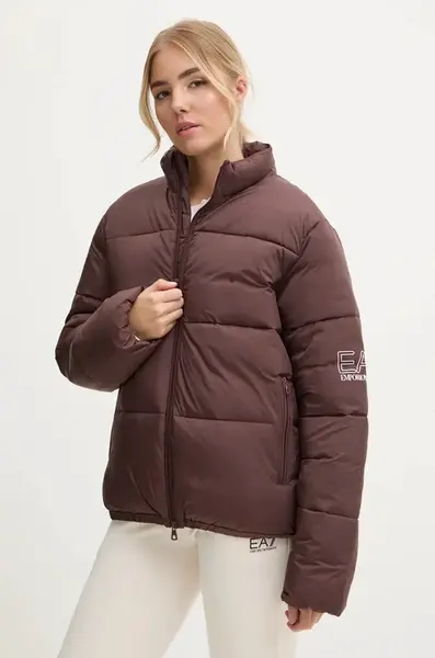 Bunda EA7 Emporio Armani dámská, hnědá barva, zimní, PNHXZ.6DUB02