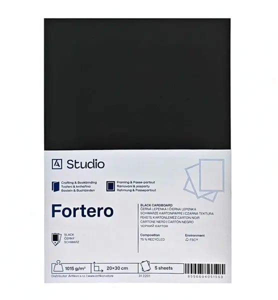 Černá lepenka Fortero 1015g 30x40cm, 5 listů