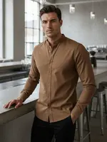 Koszula męska casualowa kawa z mlekiem z stójką Dstreet