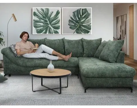 Rohová sedačka Kati, šedo-zelená látka, pravý roh%