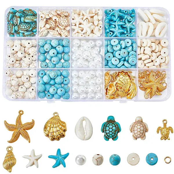 DIY Ocean Theme Synthetic Turquoise & Alloy Jewelry Making Findings Beads Kits