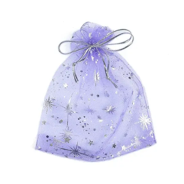 Silver Stamping Star Organza Printed Gift Drawstring Bags