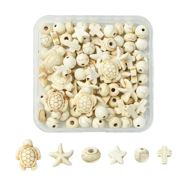 100Pcs 6 Styles Synthetic Turquoise Dyed Beads