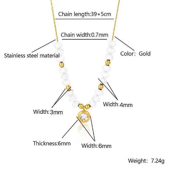 Stainless Steel Crystal Rhinestone Flat Round Pendant Glass Beaded Necklaces for Women