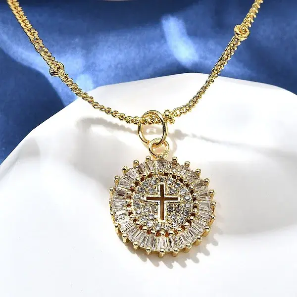 Brass Clear Cubic Zirconia Pendant Necklaces for Women
