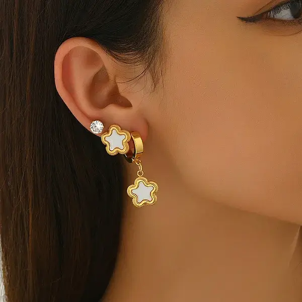 3 Pairs Stainless Steel Flower Earring Sets