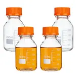 Reusable Glass Media Bottle with Dark Orange Plastic Screw Top Caps