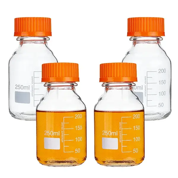 Reusable Glass Media Bottle with Dark Orange Plastic Screw Top Caps
